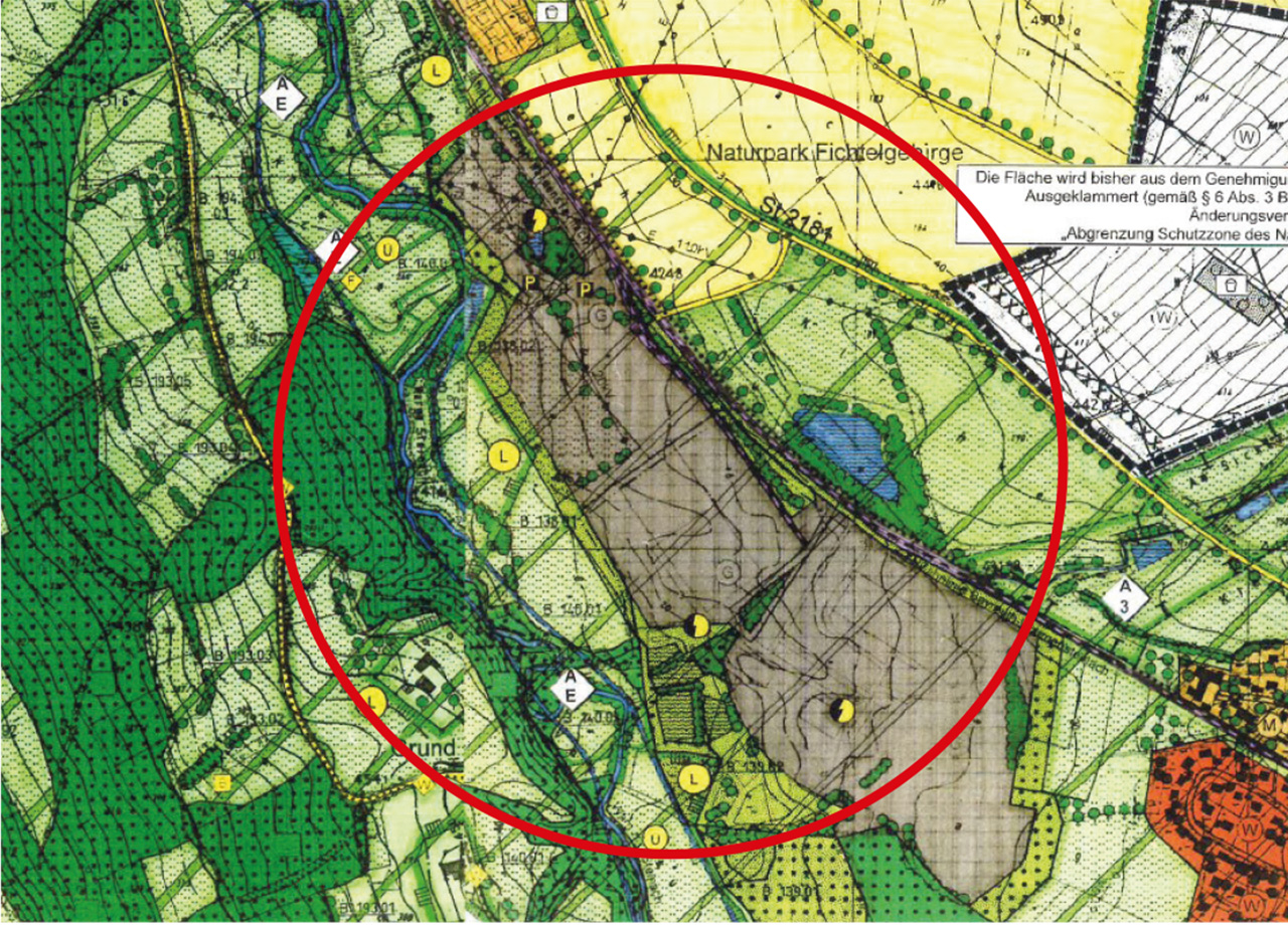 Ausschnitt Flächennutzungsplan des Markts Weidenberg (2001), genordet, ohne Maßstab
