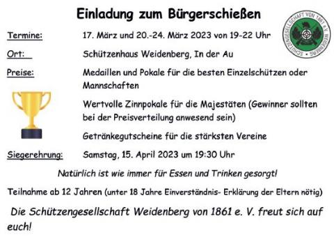 Einladung Bürgerschießen Schützengesellschaft Weidenberg von 1861 e.V.